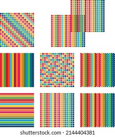 Objetivos de Desarrollo Sostenible, Programa 2030. Diferentes patrones en colores SDG, elementos de diseño. Ilustración del vector EPS 10, editable