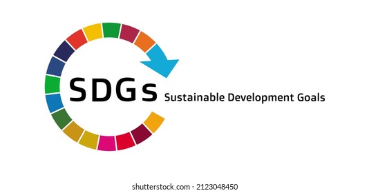 Sustainable Development Goals. Alphabet of SDGs. Illustration of a arrow made up of 17 colors. Vector.
 The design is made up of 17 colors with the image of the SDGs.
