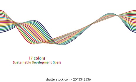 Sustainable Development Goals. Beautiful curved wallpaper in 17 colors with images of SDGs. Vector.
 The design is made up of 17 colors with the image of the SDGs. svg