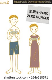 Sustainable Development Goals CMYK illustration GOAL2.
Japanese text means Zero hunger.