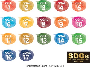 Sustainable Development Goals CMYK specified color hand painted balloon set.