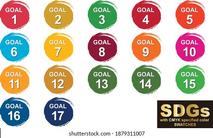 Sustainable Development Goals CMYK specified color vector icon set