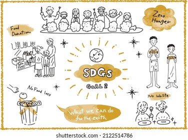 Sustainable Development Goals GOAL2 image hand drawn illustration
for ZERO HUNGER illustration set 
