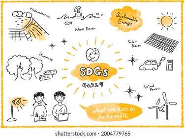 Sustainable Development Goals GOAL7 image hand drawn illustration
for Affordable and clean energy illustration set 