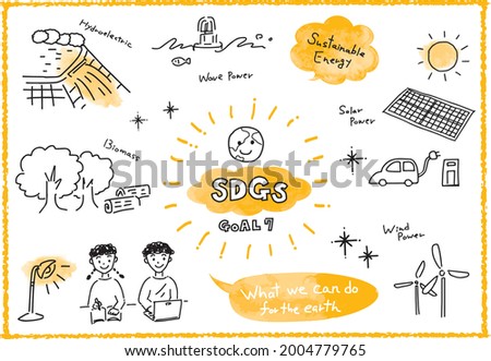 Sustainable Development Goals GOAL7 image hand drawn illustration
for Affordable and clean energy illustration set 