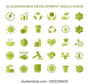 Conjunto de iconos de los objetivos de desarrollo sostenible. Guía visual de objetivos globales. Ecología, energía, igualdad y enfoque educativo. Iconos integrales para la sensibilización y la educación. Ilustración vectorial plana.