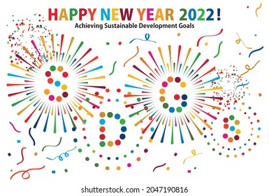 Image-Feuerwerk und Konfetti-Neujahrskarte 2022 der Ziele für nachhaltige Entwicklung