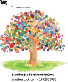 Sustainable Development Goals image watercolor tree and dove