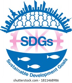 Sustainable development goals. SDGs. Blue earth and red gears. The permanent development of the earth and humankind. Created with vector data.