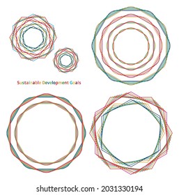 Sustainable Development Goals SDGs image Beautiful 17 color line art frame set Vector. Line art in 17 colors with the image of SDGs. EPS can change the line thickness. 

