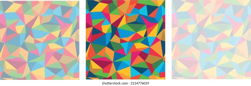 Sustainable Development Goals set by the United Nations General Assembly, Agenda 2030. Polygon seamless patterns in SDG colors. Vector illustration EPS 10, editable, without clipping mask