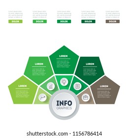 Sustainable development presentation concept with 5 options. Green colors.