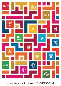 Sustainable Development Puzzle Maze concept to achieve the goals. Goals to success. Brochure, Annual report, cover, Poster templates ready made design. Vector Icon.