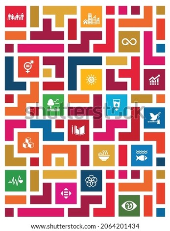 Sustainable Development Puzzle Maze concept to achieve the goals. Goals to success. Brochure, Annual report, cover, Poster templates ready made design. Vector Icon.