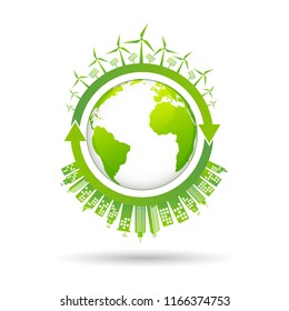 Sustainable development and renewable energy for clean and green city of the world, vector illustration Sustainable development and renewable energy for clean and green city of the world, vector illustration