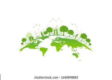 Sustainable development and World environmental concept with Green city and Ecology friendly, vector illustration