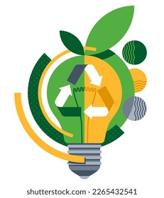 Sustainable development and Zero Waste Innovation - Light bulb with green leaves inside