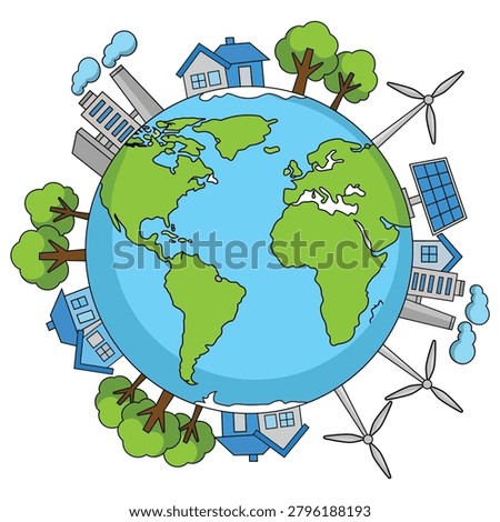 Sustainable Earth Illustration Featuring Renewable Energy Green Technology Environmental Conservation Eco Friendly Development and Global Ecology Concepts
