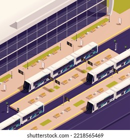 Concepto sostenible de transporte ecológico con ilustración vectorial de parada de tranvía eléctrica