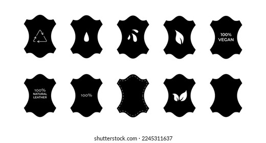 Sustainable eco vegan leather symbols set for clothes tag. Vector stock illustration isolated on white background. EPS10