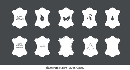 Sustainable eco vegan leather symbols set for clothes tag. Vector stock illustration isolated on black background. EPS10