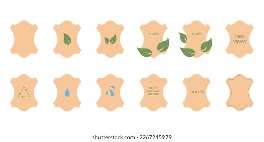 Sustainable eco vegan leather symbols set for clothes tag. Vector stock illustration isolated on white background. EPS10