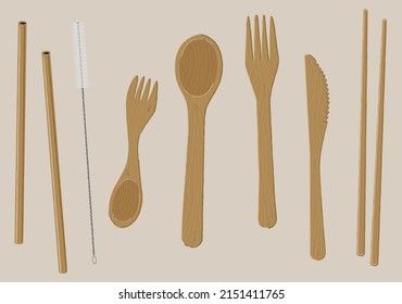 Sustainable eco wooden cutlery set