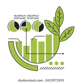 Nachhaltige umweltfreundliche Wirtschaft und Entwicklung - Dekoration für Bericht oder Präsentation. Zusammensetzung mit Diagramm, Diagramm, Kultur