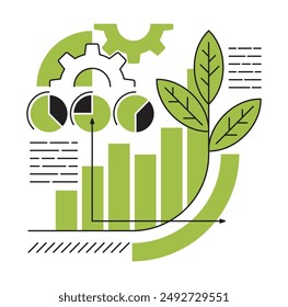 Sustainable eco-friendly economy and development - decoration for report or presentation. Composition with chart, diagram, crop