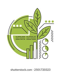 Sustainable eco-friendly economy and development - decoration for report or presentation. Composition with chart, diagram, crop. In simple geometric style