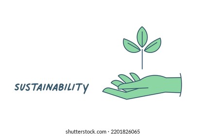 Concepto de medio ambiente ecológico sostenible. Planta de retención manual. Ilustración vectorial lineal. 