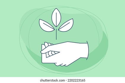 Nachhaltiges ökologisches Umweltkonzept. Handaufzugsanlage. Lineare Vektorgrafik. 
