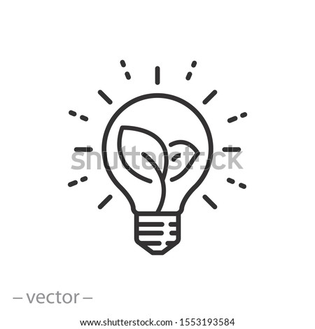 sustainable ecological energy icon, creative lamp, light bulb nature, plant in the bulb, thin line web symbol on white background - editable stroke vector illustration eps 10