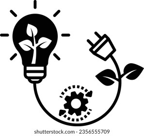sustainable ecological energy icon, light bulb with leaf inside gear continue vector