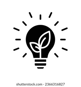 Sustainable ecological energy icon. Renewable biomass energy saving. Go green lamp tube power consumption. zero emission bulb. Glyph solid style vector illustration. Design on white background. EPS 10