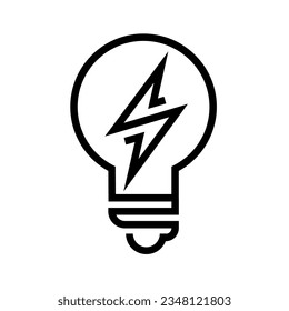 Sustainable ecological energy icon. Shining electric ecology light bulb with leaf inside. Go green lamp tube silhouette. Editable stroke. Line vector illustration. Design on white background. EPS 10