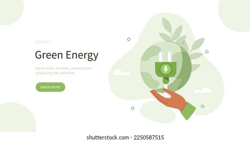 Sustainable economic and green energy. Nature energy and electric power industry concept. Vector illustration.