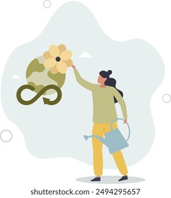 Sustainable economic growth strategy, recourses reuse.flat design.illustration with people.