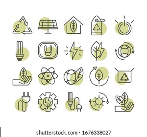 sustainable energy alternative renewable ecology icons set vector illustration line style icon