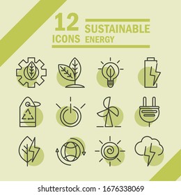 sustainable energy alternative renewable ecology icons set vector illustration line style icon