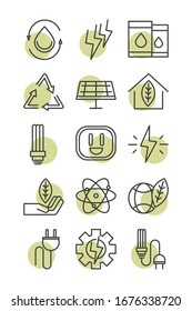 sustainable energy alternative renewable ecology icons set vector illustration line style icon