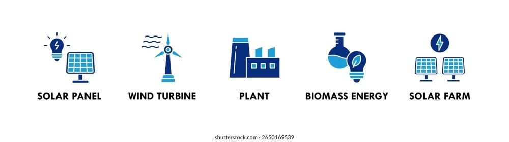 Sustainable Energy banner web icon illustration concept with icon of solar panel, wind turbine, plant, biomass energy, and solar farm