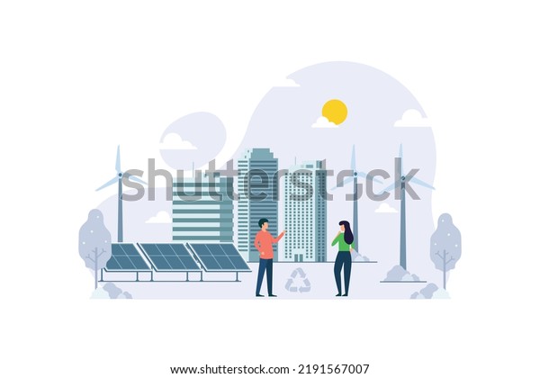 Sustainable energy for communities\
environmental friendly city vector\
illustration