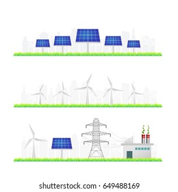 Sustainable energy concept, renewable and ecology banner template, vector illustration