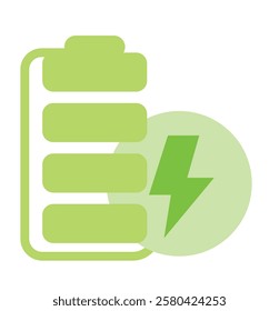 Sustainable energy green battery icon vector illustration with white background.