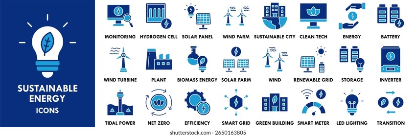 Sustainable Energy icon collection set. Containing design environment, ecology, green, sustainable, eco