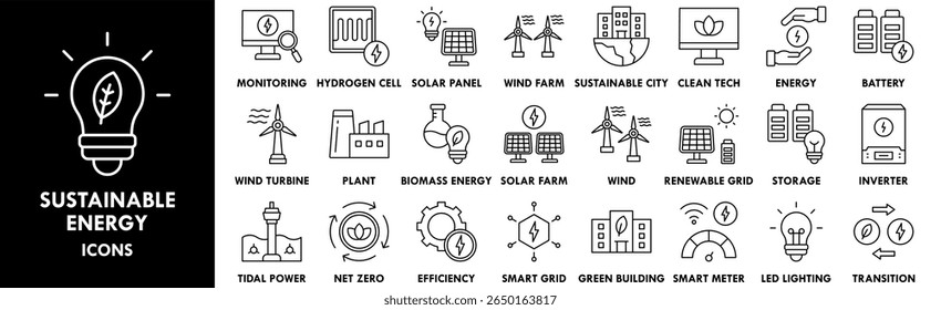Sustainable Energy icon collection set. Containing design environment, ecology, green, sustainable, eco
