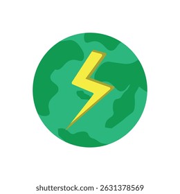 Sustainable energy icon with lightning bolt and planet symbolizing eco power and global clean energy solutions.
