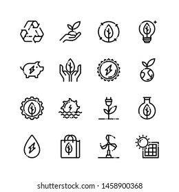 Sustainable Energy Icon Pack. Modern Line Style Signs.