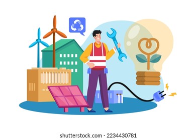 Sustainable Energy Illustration concept. A flat illustration isolated on white background